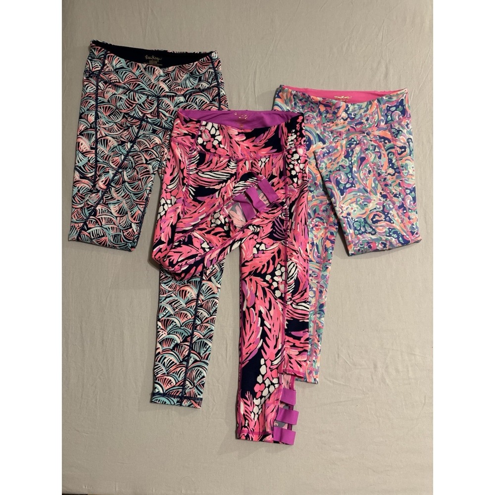 Lot Of 3 Lilly Pulitzer Luxletic Size S Leggings Colorful Print Bright Athletic